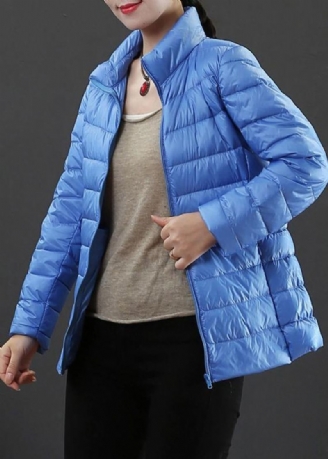 Veste D'hiver Fine Grande Taille Pardessus Bleu Clair Col Montant Fermeture Éclair Manteau En Duvet De Canard