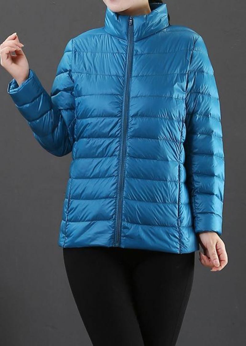 Veste D'hiver Fine Grande Taille Pardessus Bleu Clair Col Montant Fermeture Éclair Manteau En Duvet De Canard - Bleu Clair