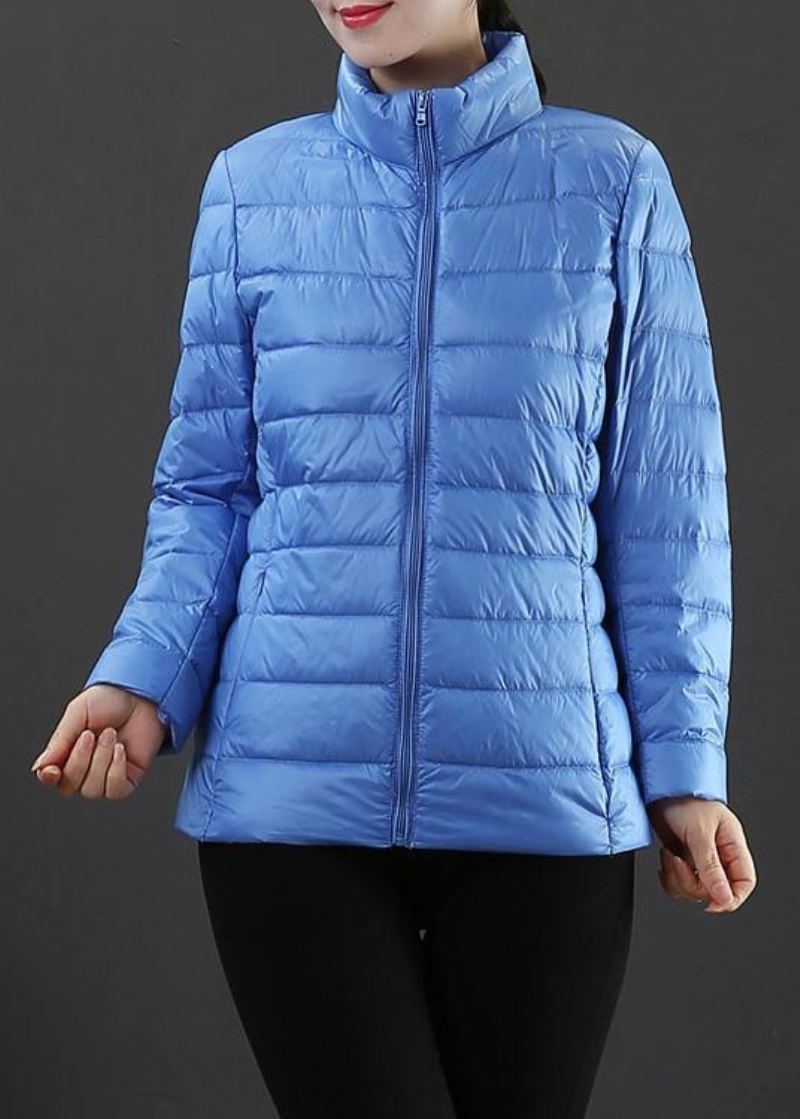 Veste D'hiver Fine Grande Taille Pardessus Bleu Clair Col Montant Fermeture Éclair Manteau En Duvet De Canard - Bleu Clair