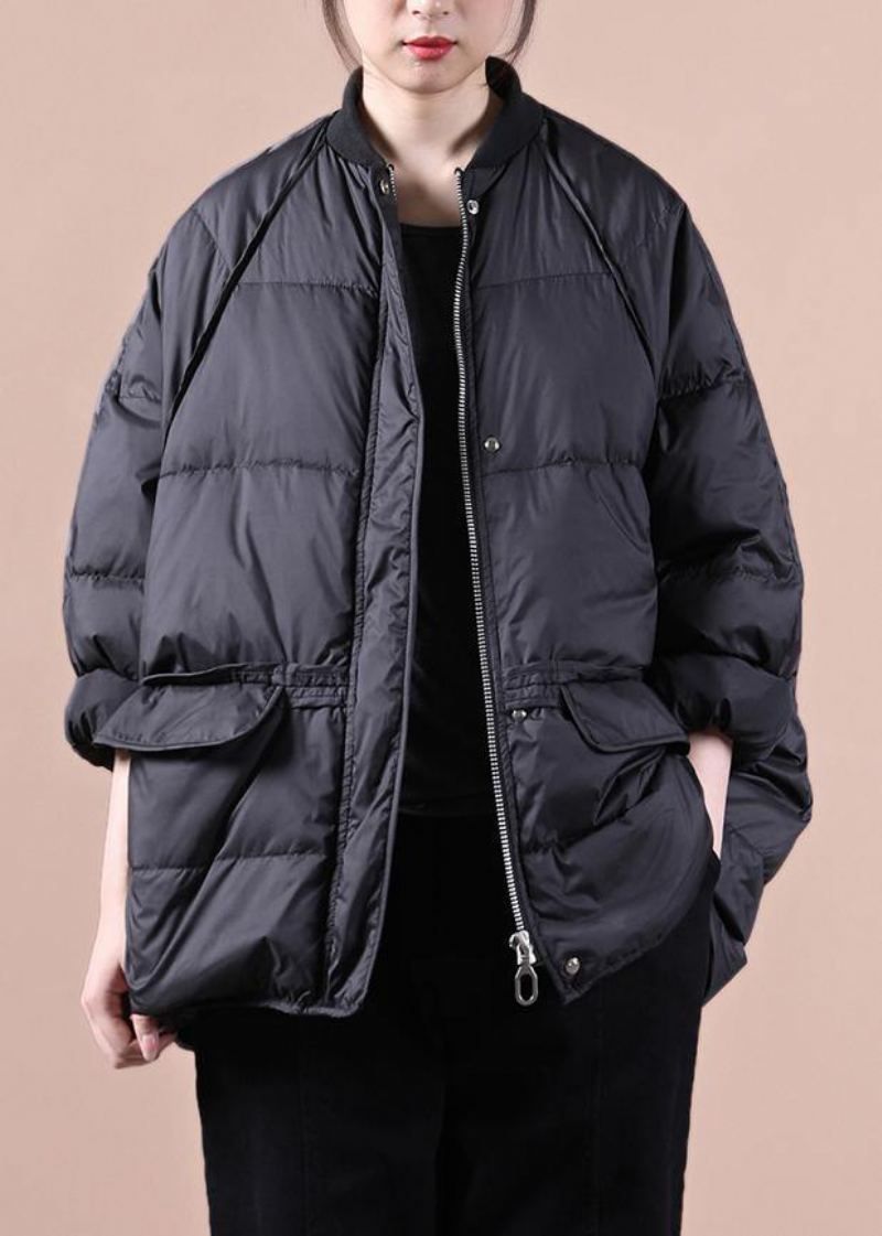 Veste D'hiver Fine Grande Taille Vêtements D'extérieur Poches Noires Manteau Chaud À Fermeture Éclair - Doudounes femmes