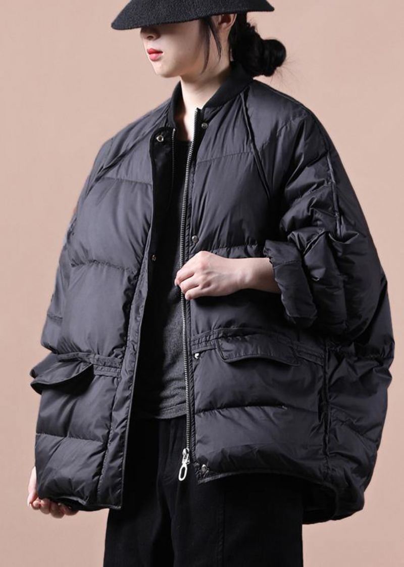 Veste D'hiver Fine Grande Taille Vêtements D'extérieur Poches Noires Manteau Chaud À Fermeture Éclair - Doudounes femmes