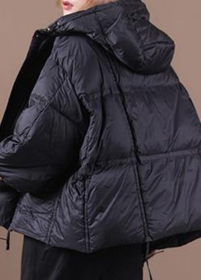 Veste D'hiver De Luxe Grande Taille Manteau Noir À Capuche Boutonné En Duvet D'oie - Doudounes femmes