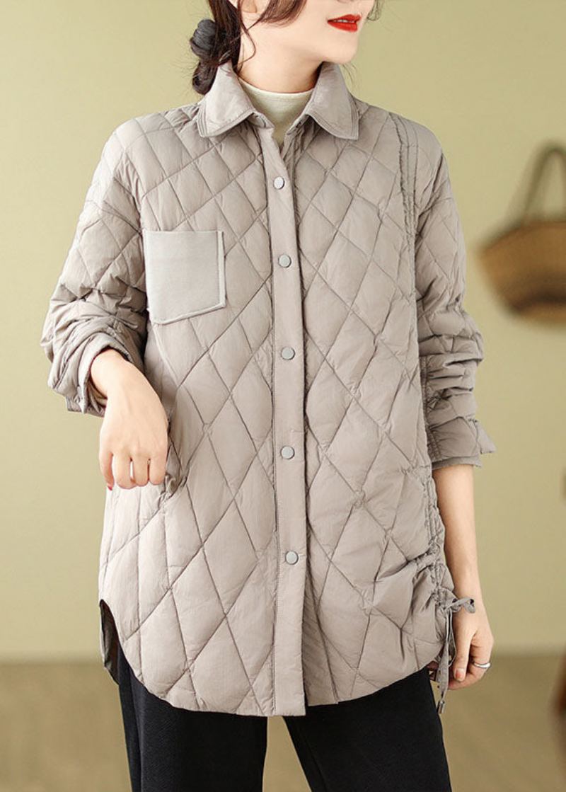 Veste D'hiver Moderne À Carreaux Gris Patchwork Cravate À La Taille