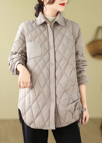 Veste D'hiver Moderne À Carreaux Gris Patchwork Cravate À La Taille