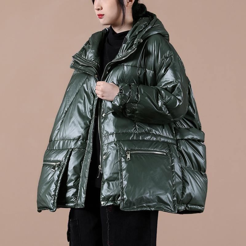 Veste D'hiver Surdimensionnée Pour Femme Manteau Vert Noirâtre À Capuche Avec Fermeture Éclair