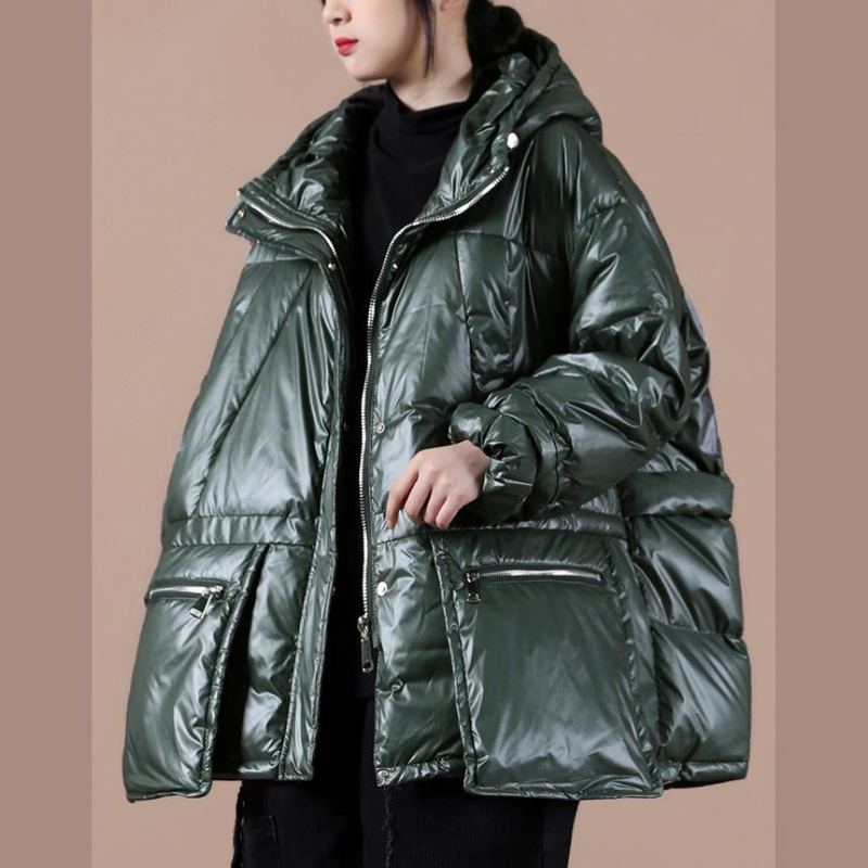 Veste D'hiver Surdimensionnée Pour Femme Manteau Vert Noirâtre À Capuche Avec Fermeture Éclair - Noir