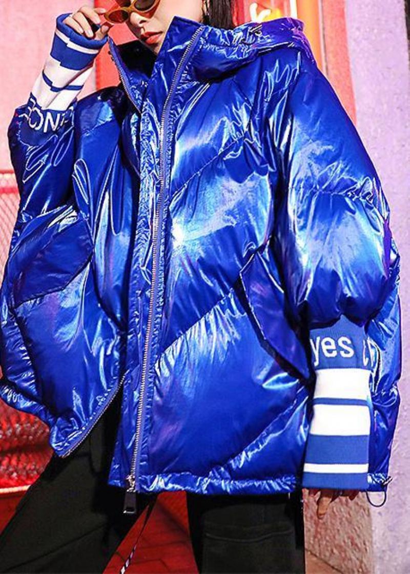 Veste D'hiver Surdimensionnée De Luxe Pardessus Imprimé Bleu Parka À Capuche Et Fermeture Éclair