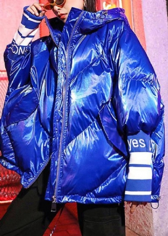 Veste D'hiver Surdimensionnée De Luxe Pardessus Imprimé Bleu Parka À Capuche Et Fermeture Éclair