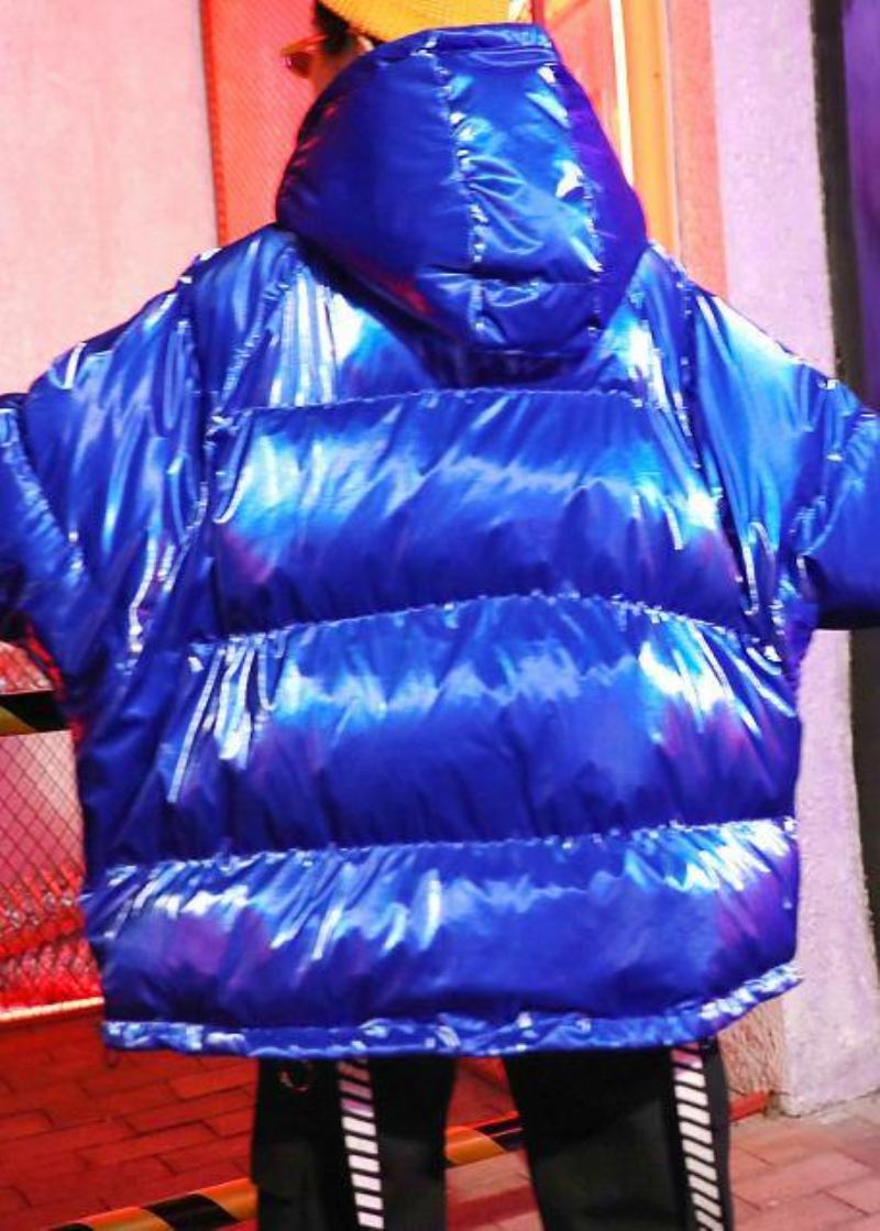 Veste D'hiver Surdimensionnée De Luxe Pardessus Imprimé Bleu Parka À Capuche Et Fermeture Éclair - Gris Argenté