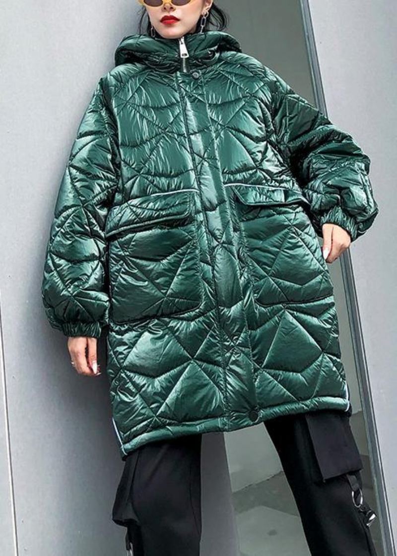 Veste D'hiver Surdimensionnée Parkas Verts À Capuche Et Fermeture Éclair Pour Femmes