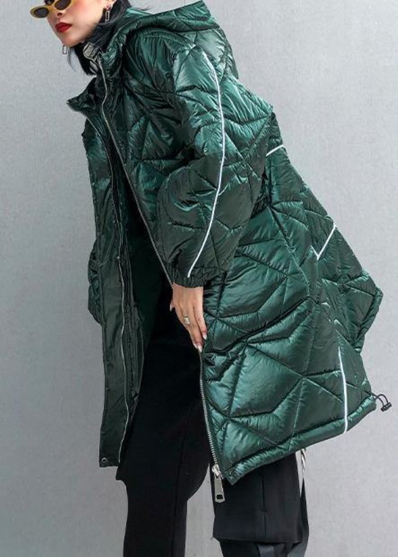 Veste D'hiver Surdimensionnée Parkas Verts À Capuche Et Fermeture Éclair Pour Femmes - Vert