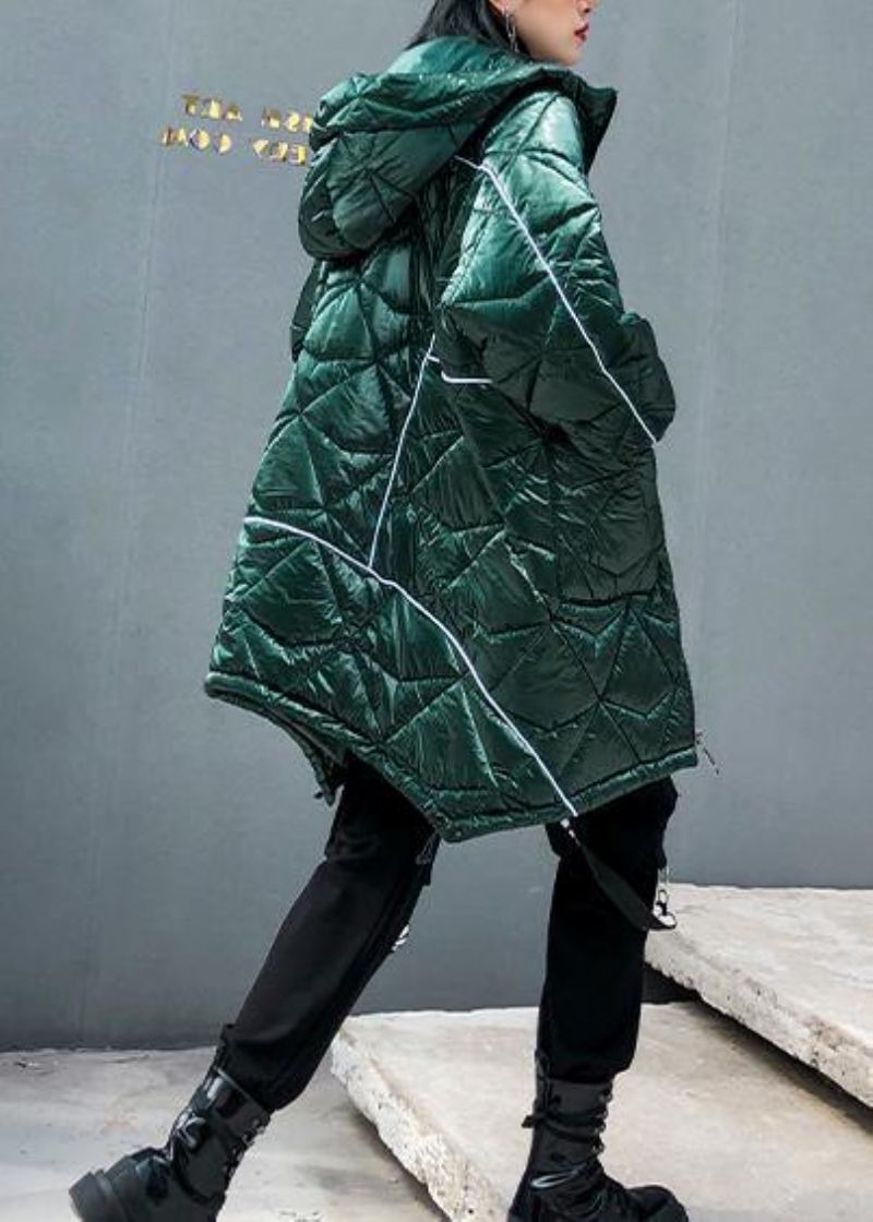 Veste D'hiver Surdimensionnée Parkas Verts À Capuche Et Fermeture Éclair Pour Femmes - Vert