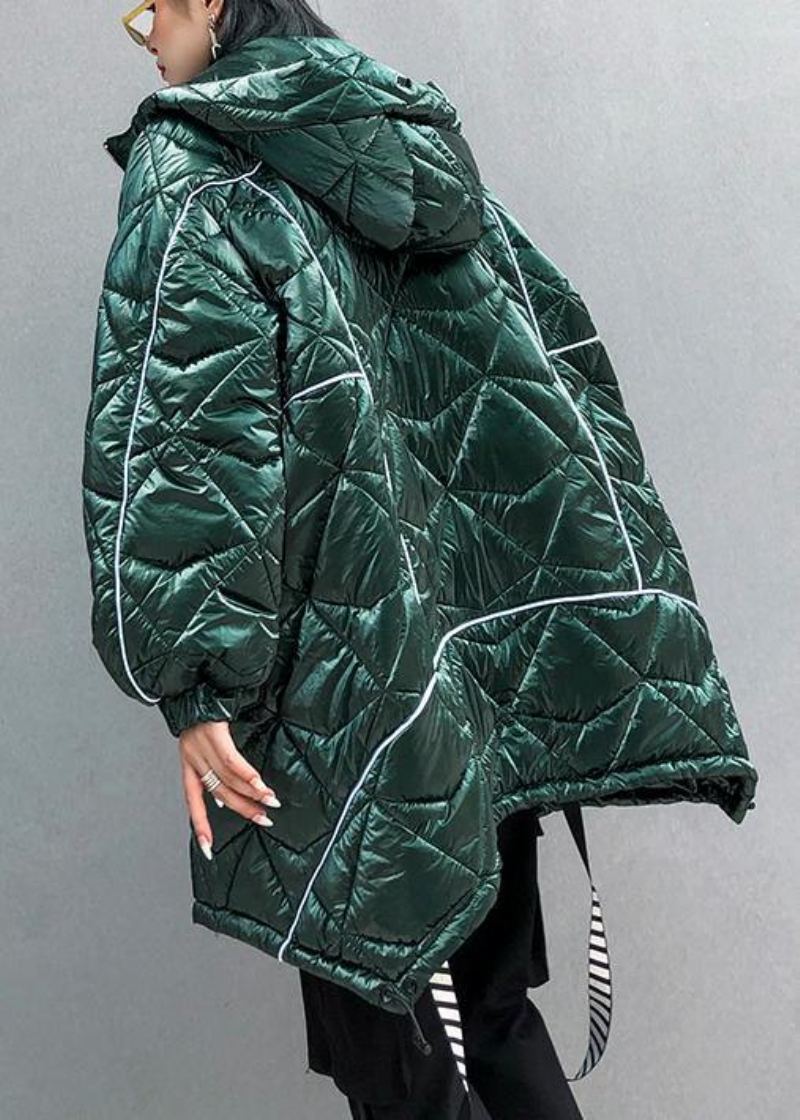 Veste D'hiver Surdimensionnée Parkas Verts À Capuche Et Fermeture Éclair Pour Femmes - Vert