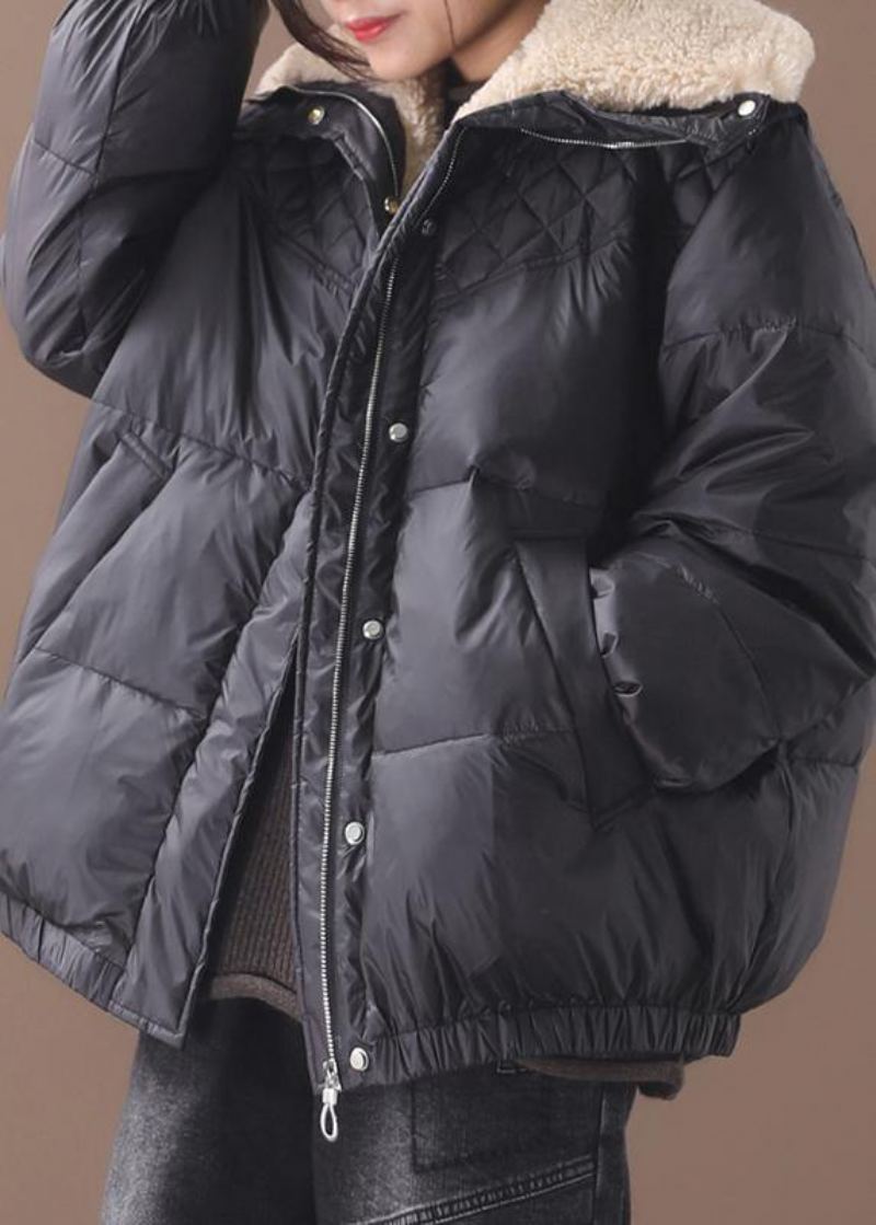 Veste D'hiver Tendance Grande Taille Manteaux Noir Chaud Fermeture Éclair Vêtements D'extérieur Courts Pour Femmes