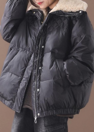 Veste D'hiver Tendance Grande Taille Manteaux Noir Chaud Fermeture Éclair Vêtements D'extérieur Courts Pour Femmes