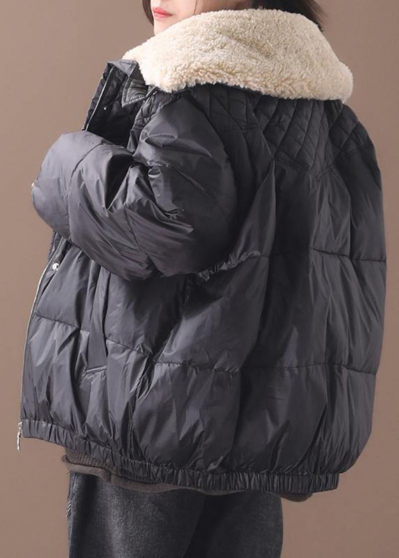 Veste D'hiver Tendance Grande Taille Manteaux Noir Chaud Fermeture Éclair Vêtements D'extérieur Courts Pour Femmes - Doudounes femmes