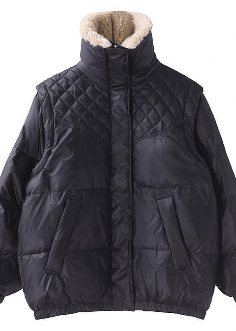 Veste D'hiver Tendance Grande Taille Manteaux Noir Chaud Fermeture Éclair Vêtements D'extérieur Courts Pour Femmes - Doudounes femmes