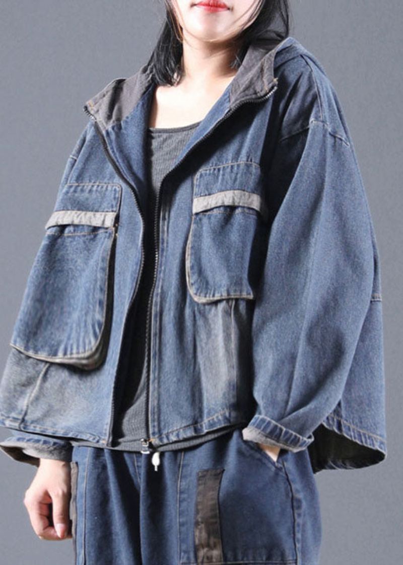 Veste En Jean À Poches Bleues Zippées Printemps