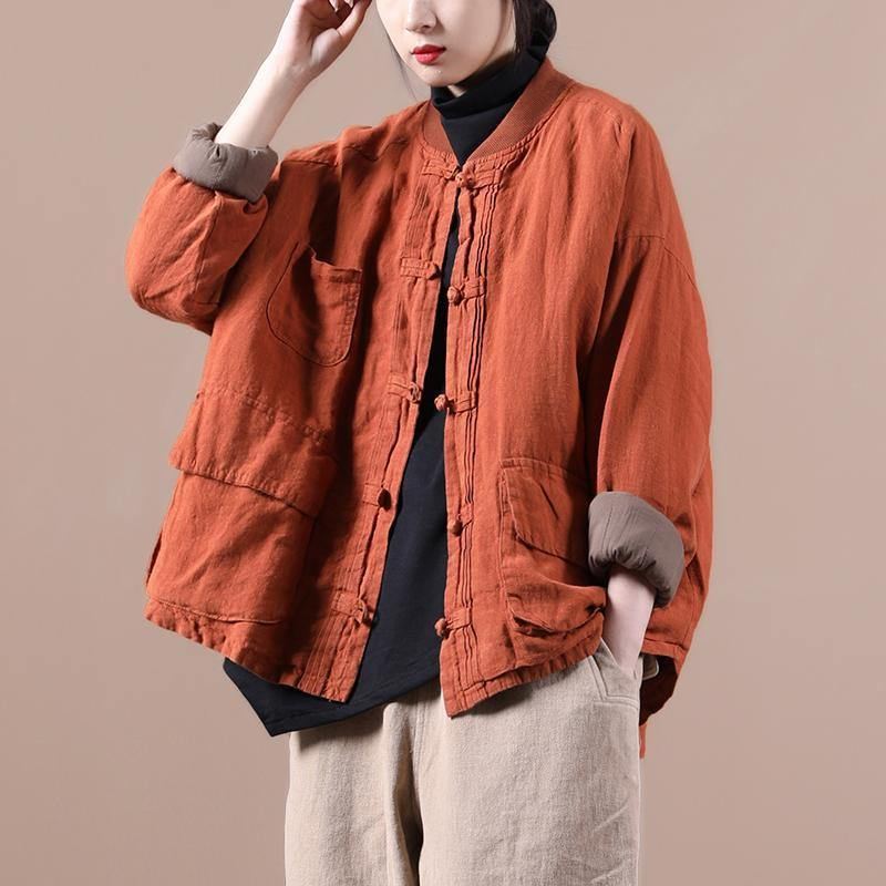 Veste En Lin Orange Manteau Court Femme