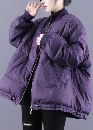 Veste Matelassée Remplie De Coton Fin Violet Avec Fermeture Éclair Cordon De Serrage Pour L'hiver