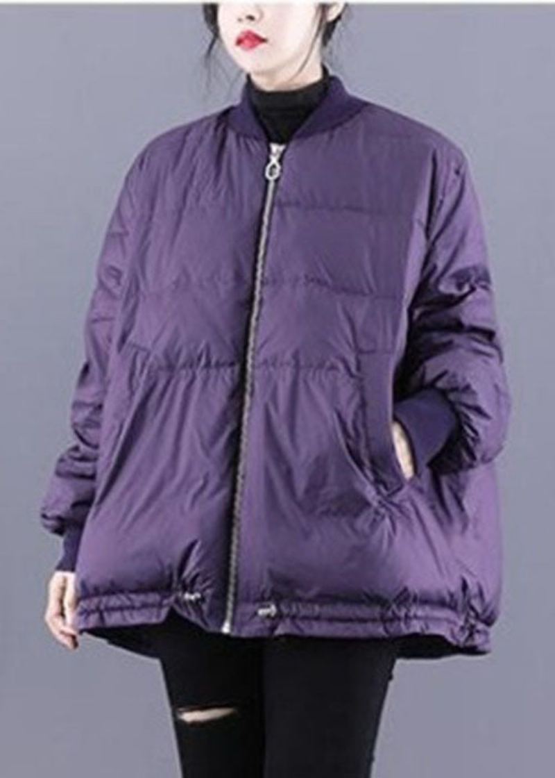 Veste Matelassée Remplie De Coton Fin Violet Avec Fermeture Éclair Cordon De Serrage Pour L'hiver - Violet