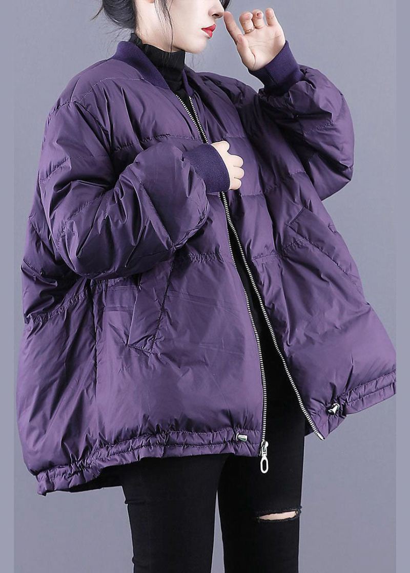 Veste Matelassée Remplie De Coton Fin Violet Avec Fermeture Éclair Cordon De Serrage Pour L'hiver - Violet