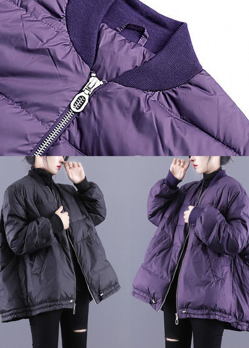 Veste Matelassée Remplie De Coton Fin Violet Avec Fermeture Éclair Cordon De Serrage Pour L'hiver - Violet