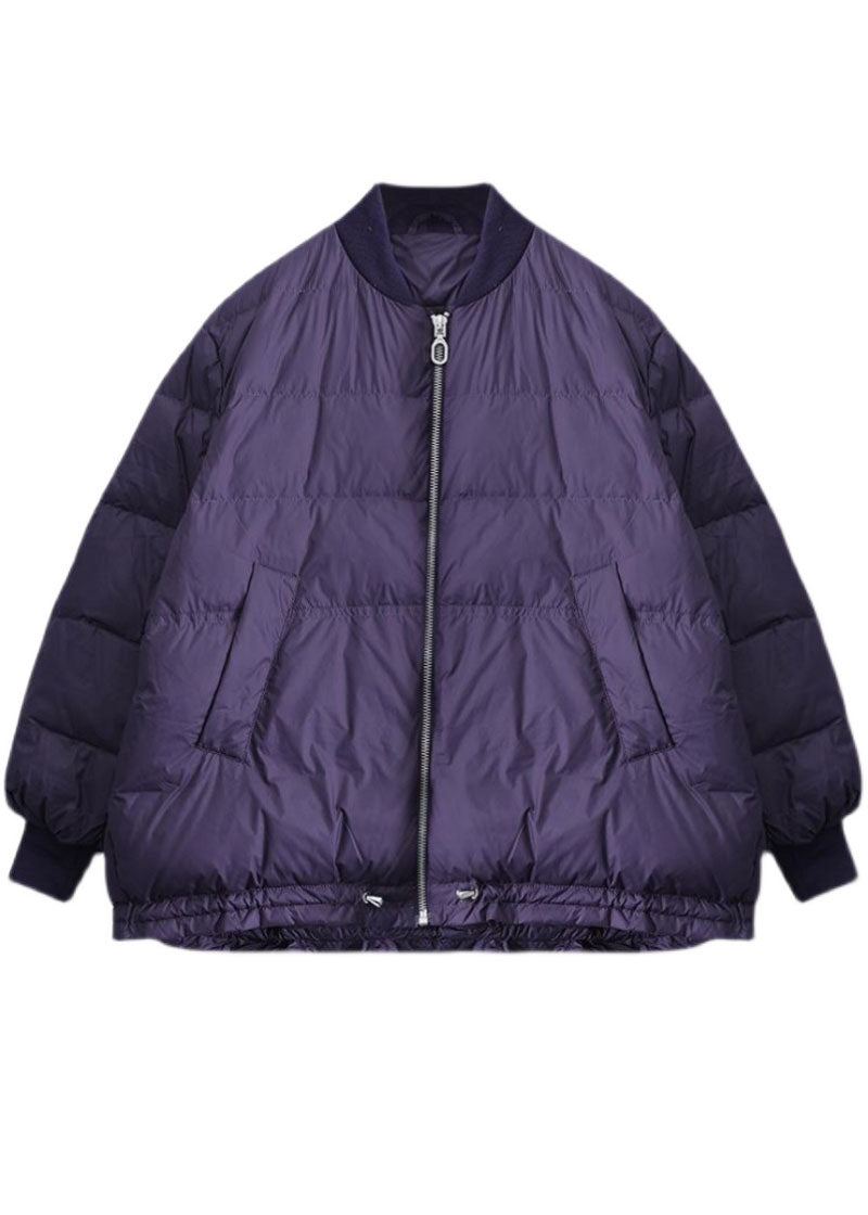 Veste Matelassée Remplie De Coton Fin Violet Avec Fermeture Éclair Cordon De Serrage Pour L'hiver - Violet