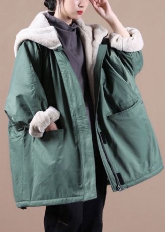 Veste Parka Doublée De Laine Polaire Avec Poches Zippées Fines Et Vertes Pour L'hiver