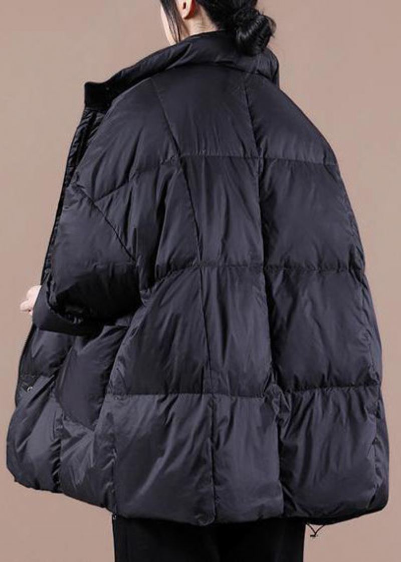 Veste Parka Noire À Col Montant Pour Femme Vêtement Décontracté Grande Taille Avec Grandes Poches Manteau D'hiver - Noir