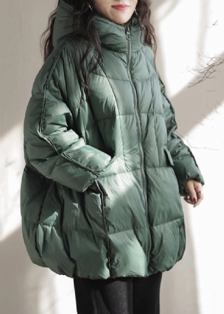 Veste Parka Remplie De Coton Fin Avec Poches Surdimensionnées Vert Français Hiver