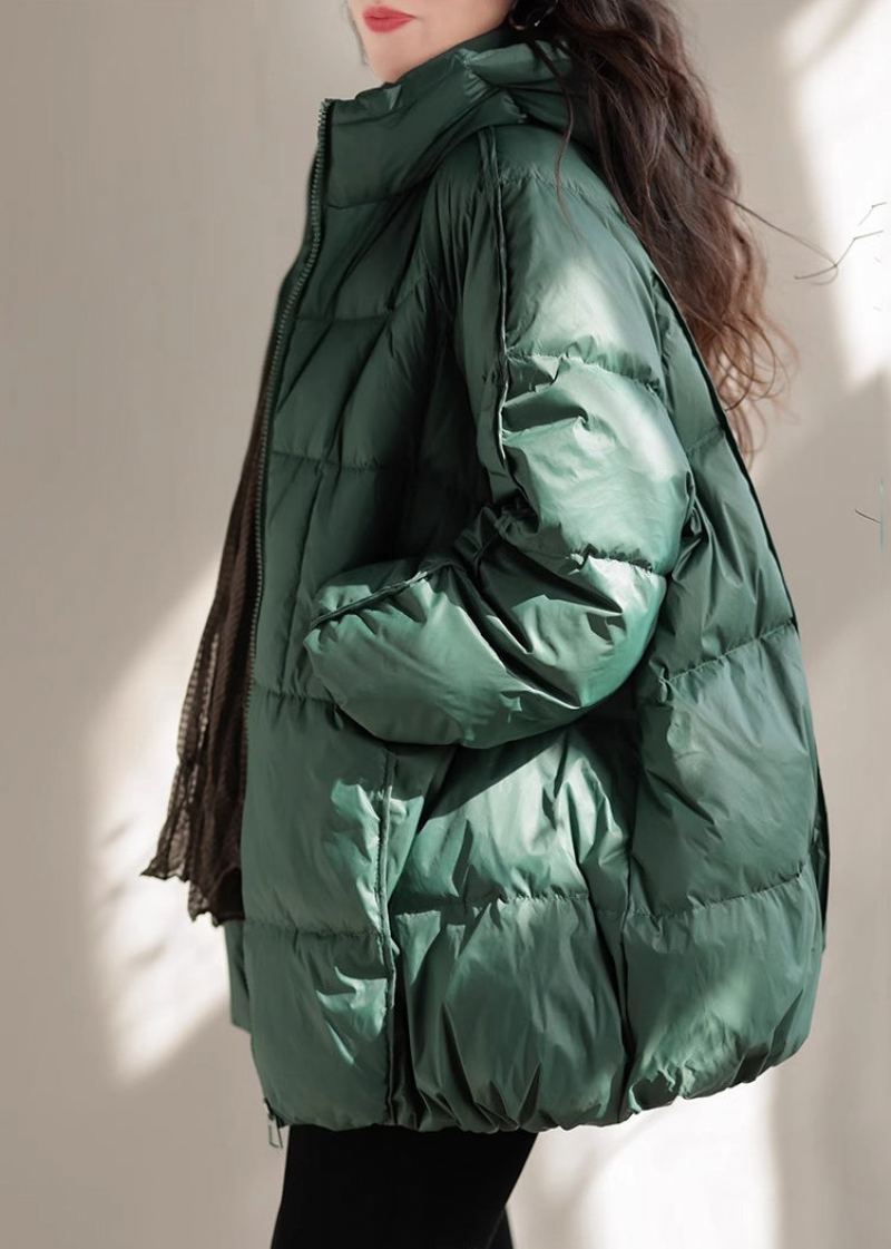 Veste Parka Remplie De Coton Fin Avec Poches Surdimensionnées Vert Français Hiver - Doudounes femmes