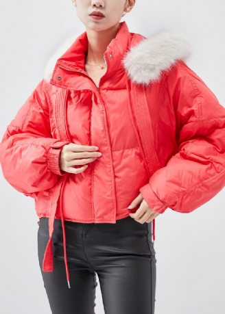 Veste Parka Surdimensionnée À Capuche En Coton Fin Rouge Français Remplie D'hiver