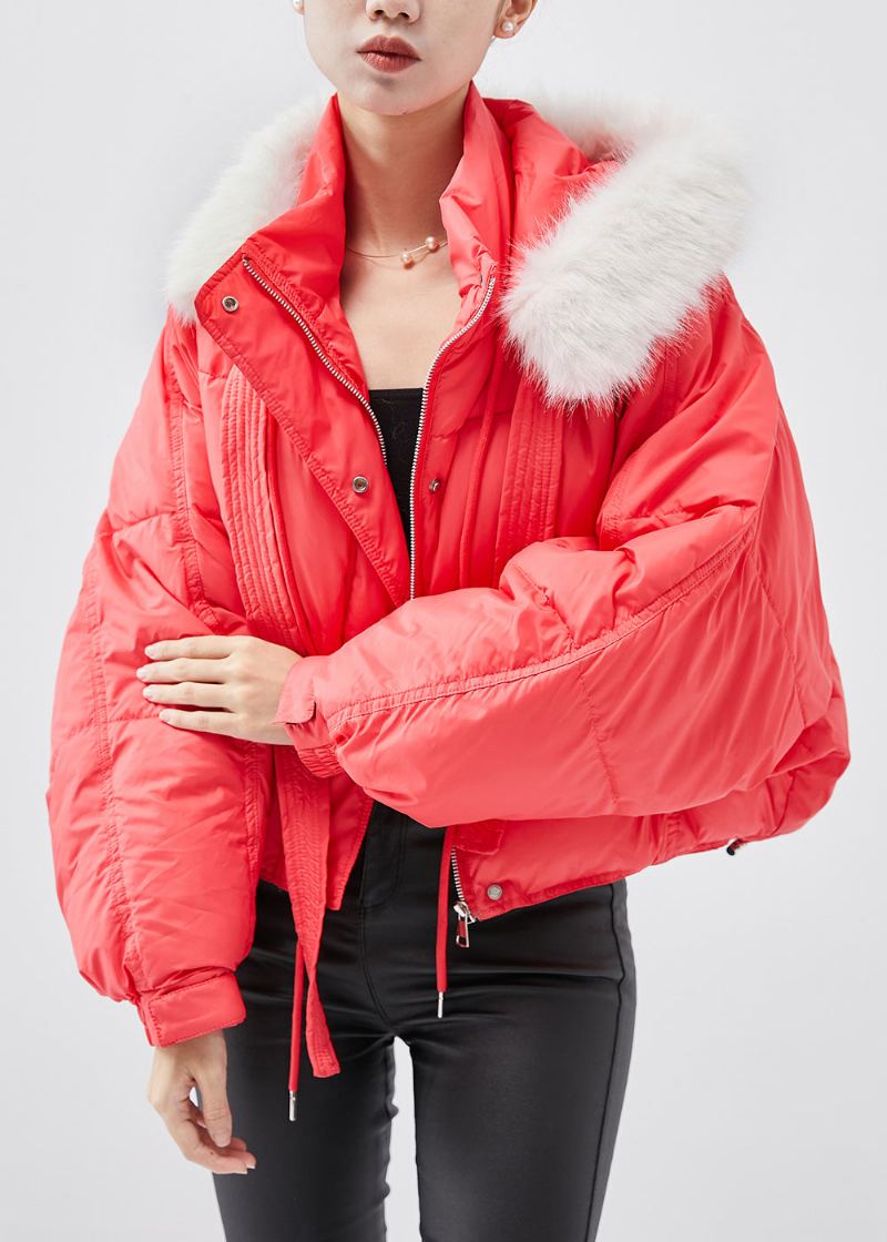 Veste Parka Surdimensionnée À Capuche En Coton Fin Rouge Français Remplie D'hiver - Doudounes femmes