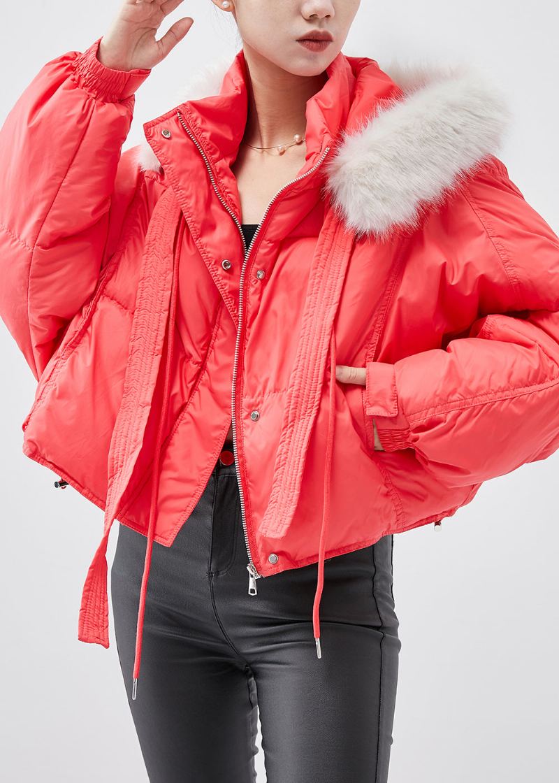 Veste Parka Surdimensionnée À Capuche En Coton Fin Rouge Français Remplie D'hiver - Doudounes femmes