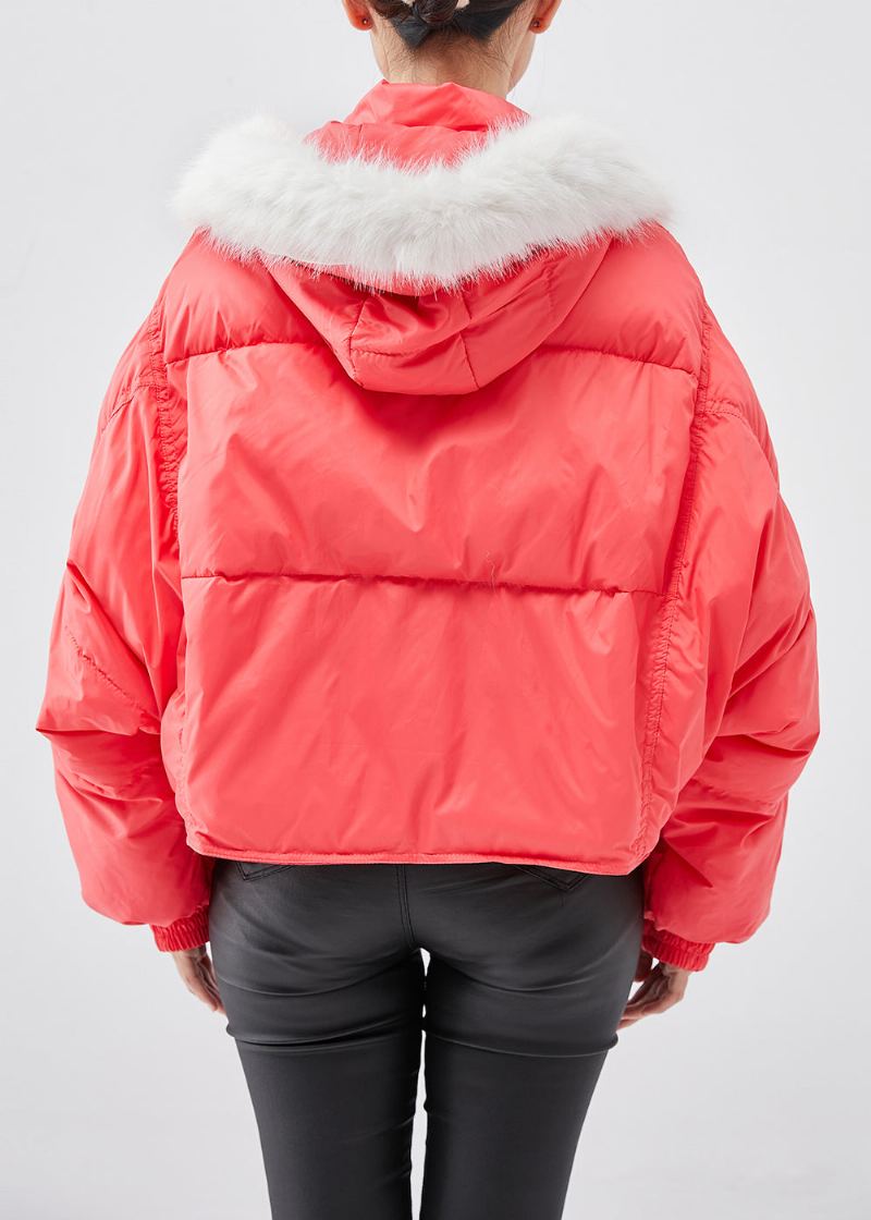 Veste Parka Surdimensionnée À Capuche En Coton Fin Rouge Français Remplie D'hiver - Doudounes femmes