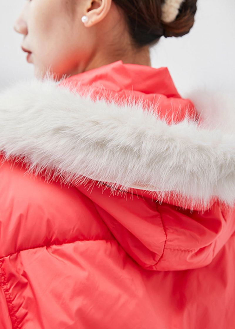 Veste Parka Surdimensionnée À Capuche En Coton Fin Rouge Français Remplie D'hiver - Doudounes femmes