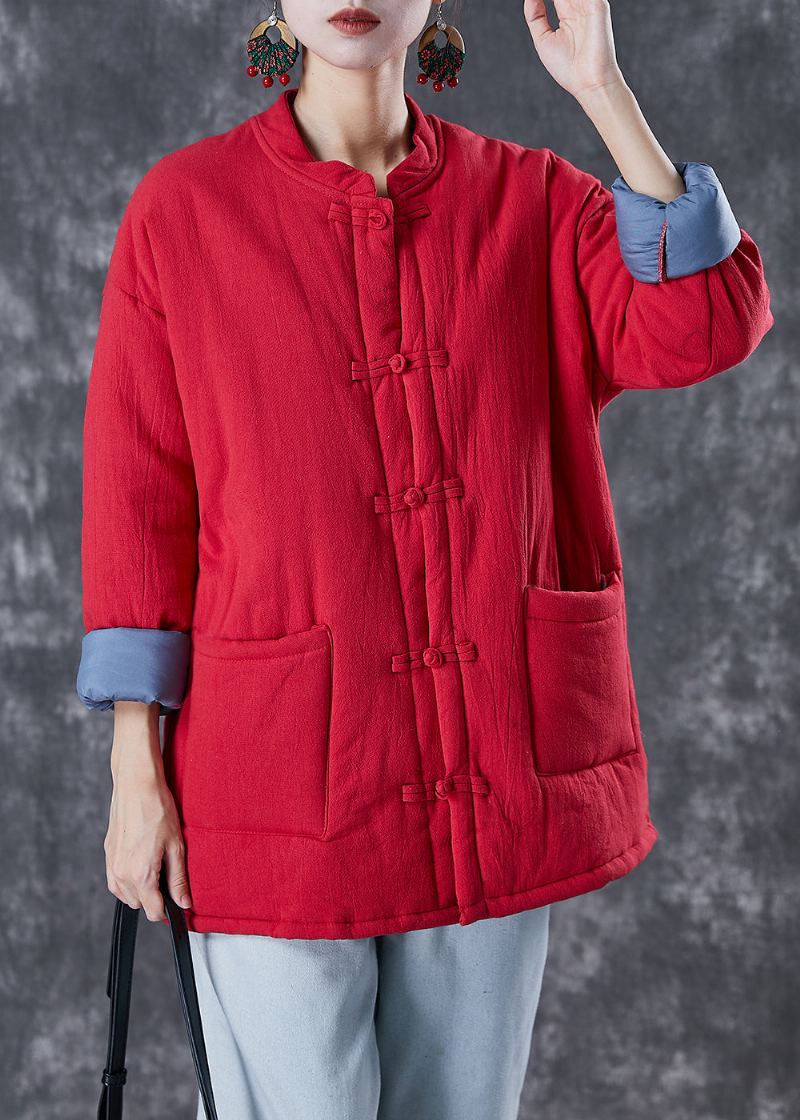 Veste Remplie De Coton Fin Chaud Rouge De Style Chinois En Hiver