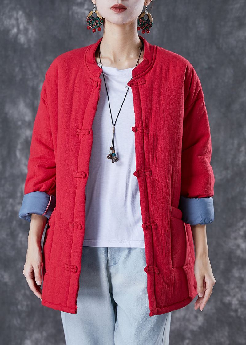 Veste Remplie De Coton Fin Chaud Rouge De Style Chinois En Hiver - Doudounes femmes