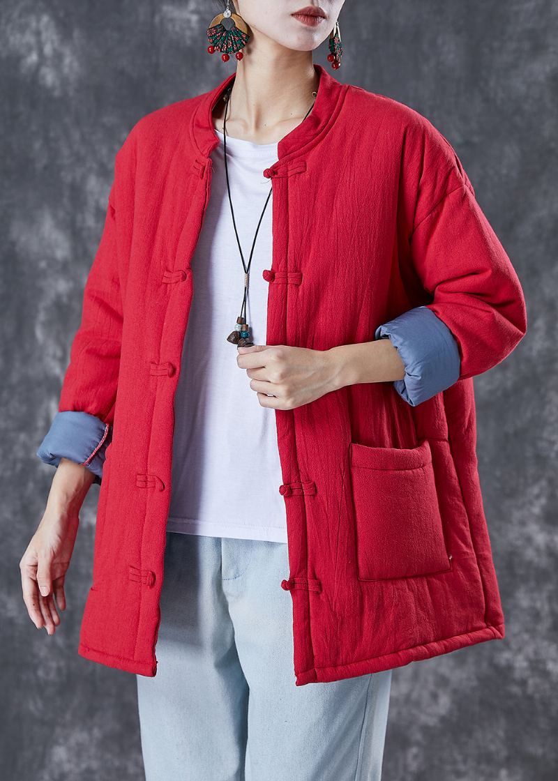 Veste Remplie De Coton Fin Chaud Rouge De Style Chinois En Hiver - Doudounes femmes