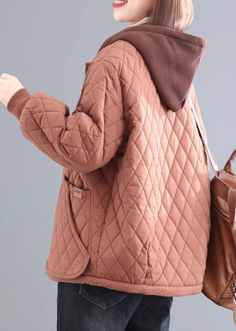 Veste Witner À Capuche En Patchwork De Coton Fin Rouge Brique Biologique - Doudounes femmes