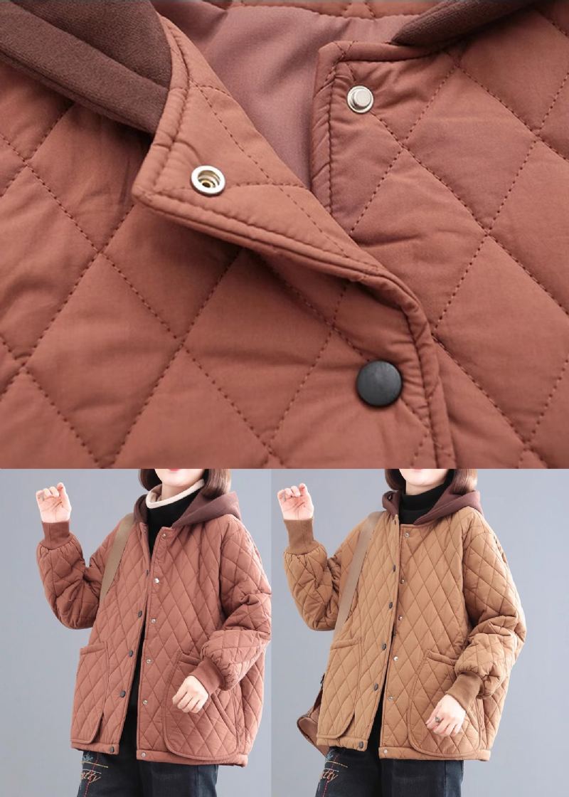 Veste Witner À Capuche En Patchwork De Coton Fin Rouge Brique Biologique - Doudounes femmes