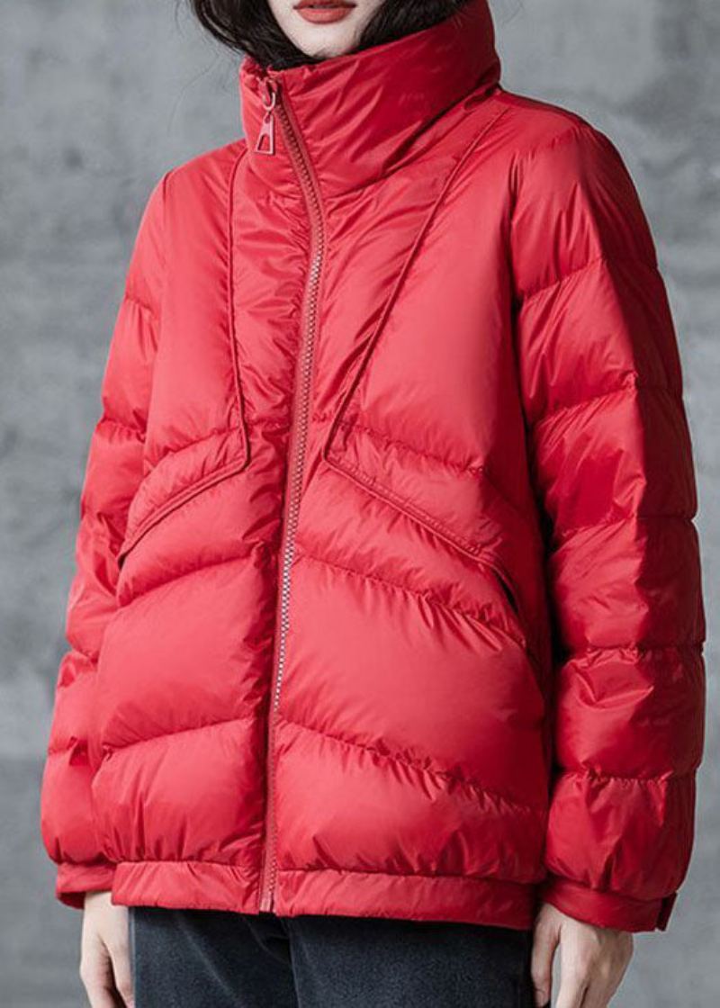 Vestes Amples Rouges En Duvet De Canard Col Montant Fermeture Éclair Hiver - Doudounes femmes