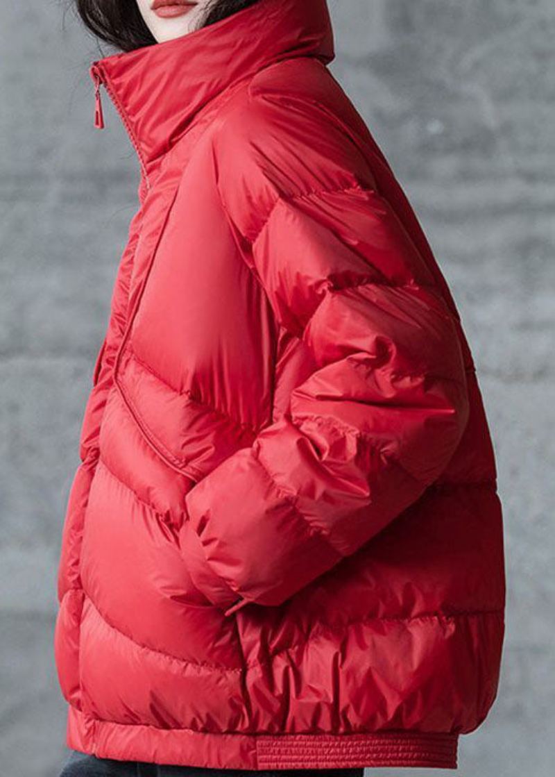 Vestes Amples Rouges En Duvet De Canard Col Montant Fermeture Éclair Hiver - Doudounes femmes