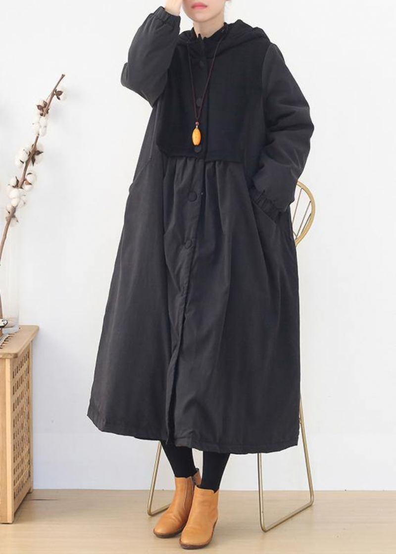 Vestes Bouffantes Chaudes Et Tendance Grande Taille Parka Patchwork À Capuche Noire Pour Femmes Manteaux