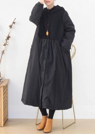 Vestes Bouffantes Chaudes Et Tendance Grande Taille Parka Patchwork À Capuche Noire Pour Femmes Manteaux