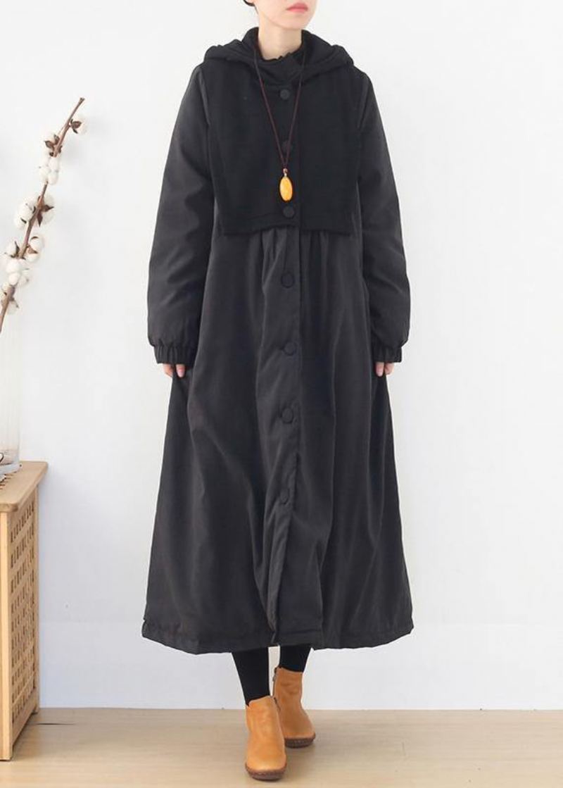 Vestes Bouffantes Chaudes Et Tendance Grande Taille Parka Patchwork À Capuche Noire Pour Femmes Manteaux - Doudounes femmes