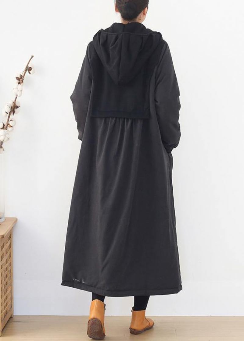 Vestes Bouffantes Chaudes Et Tendance Grande Taille Parka Patchwork À Capuche Noire Pour Femmes Manteaux - Doudounes femmes