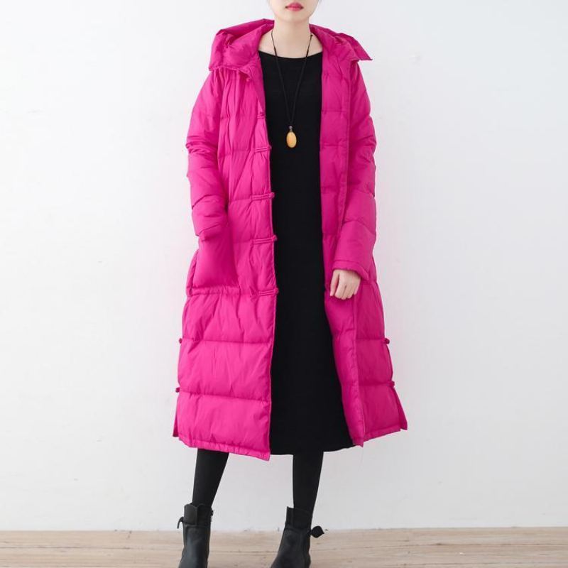 Vestes Bouffantes Fines Rose Rouge Doudoune Ample Vêtements D'extérieur À Capuche Bouton Chinois Nouvelle Collection Hiver