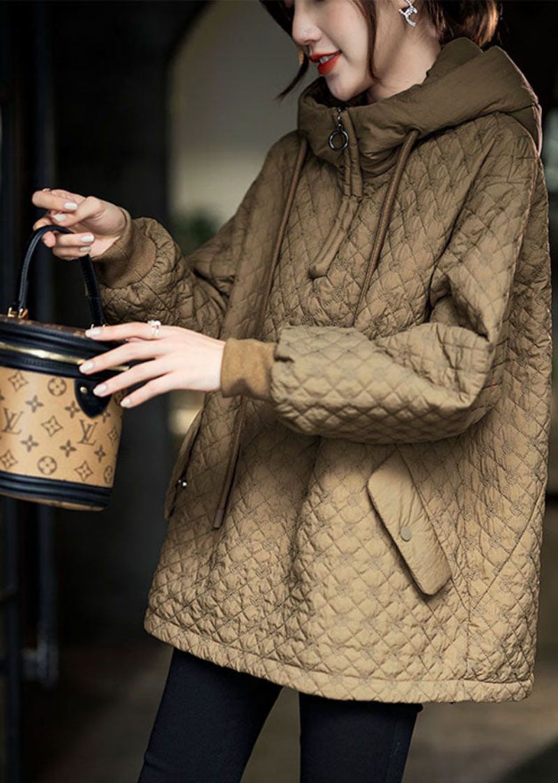 Vestes Bouffantes Remplies De Coton Fin Avec Cordon De Serrage À Capuche Et Fermeture Éclair Au Chocolat Italien Hiver